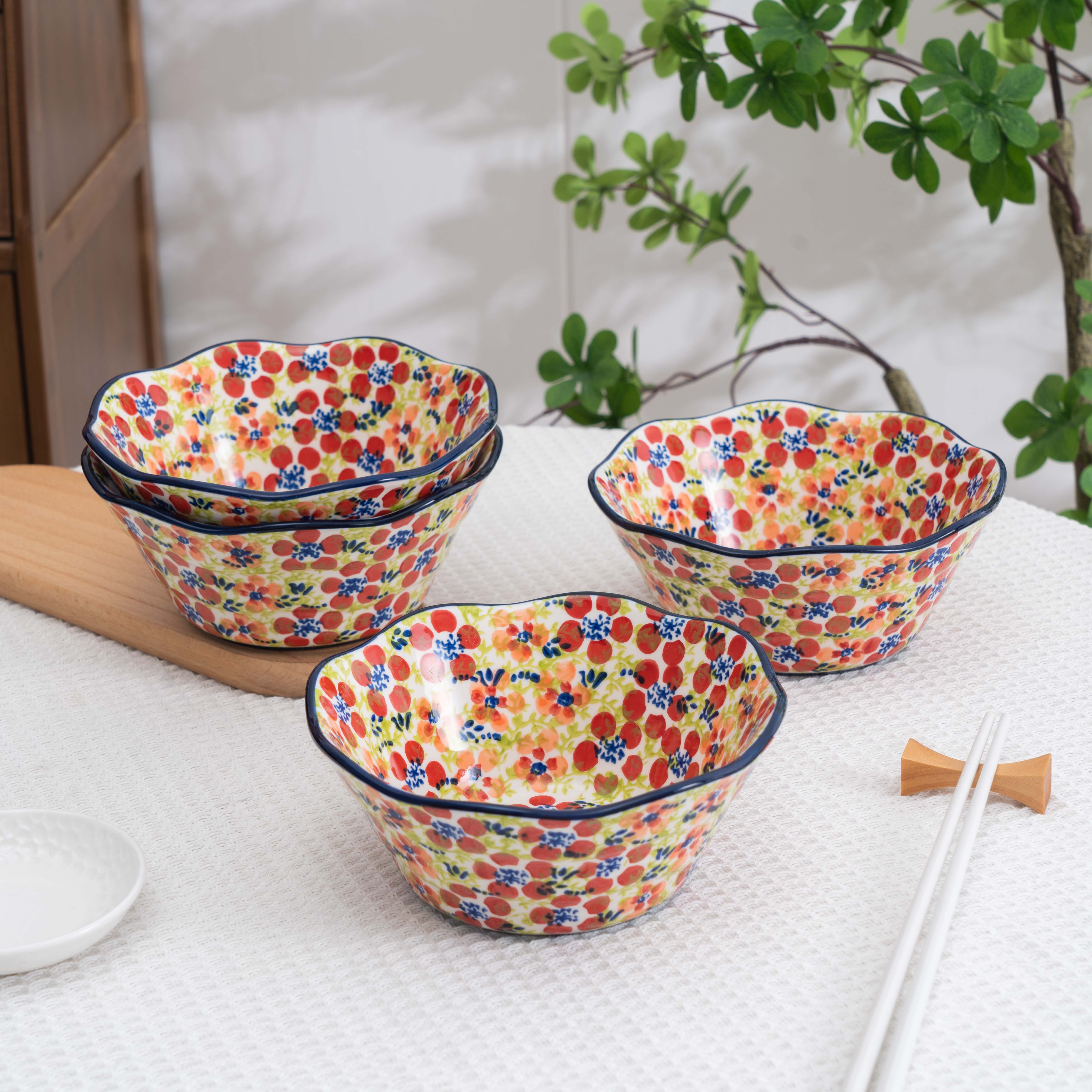 新疆包邮【碧丝粉黛】手绘釉下彩6.5英寸斗笠碗防烫家用斗笠碗家用