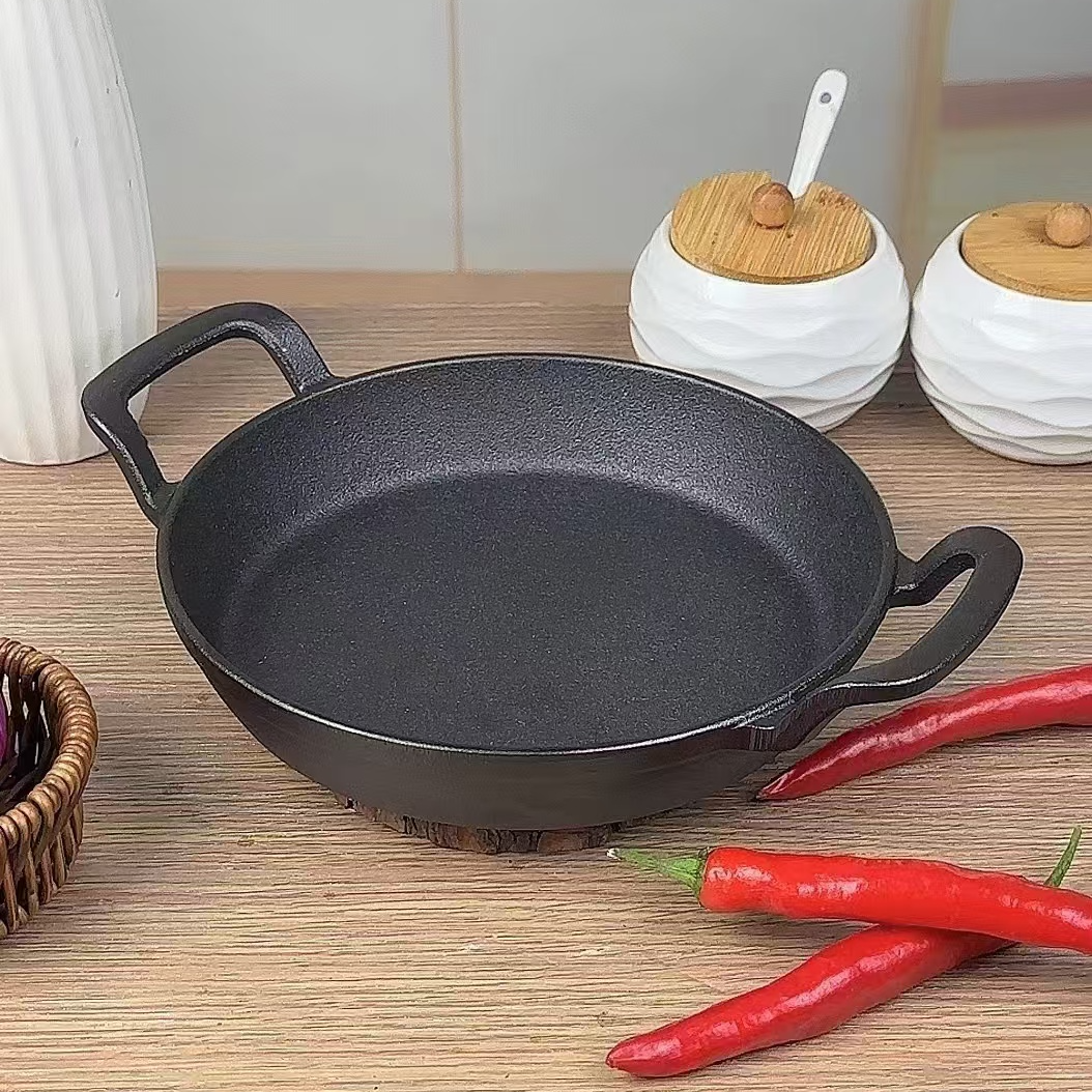 铸铁烤肉盘20cm双耳铸铁煎锅电磁炉燃气灶通用