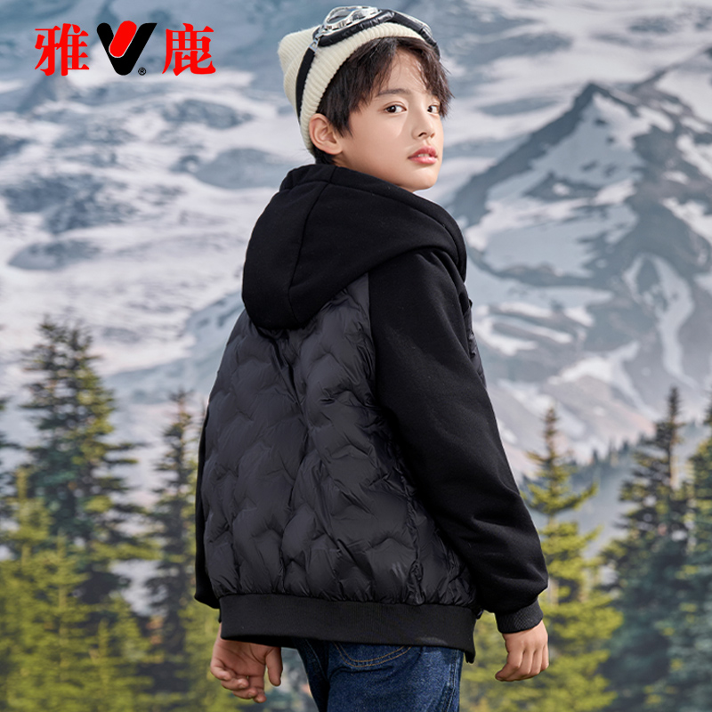 雅鹿儿童轻薄羽绒服男童女童宝宝2024新款洋气中大童秋冬薄款外套