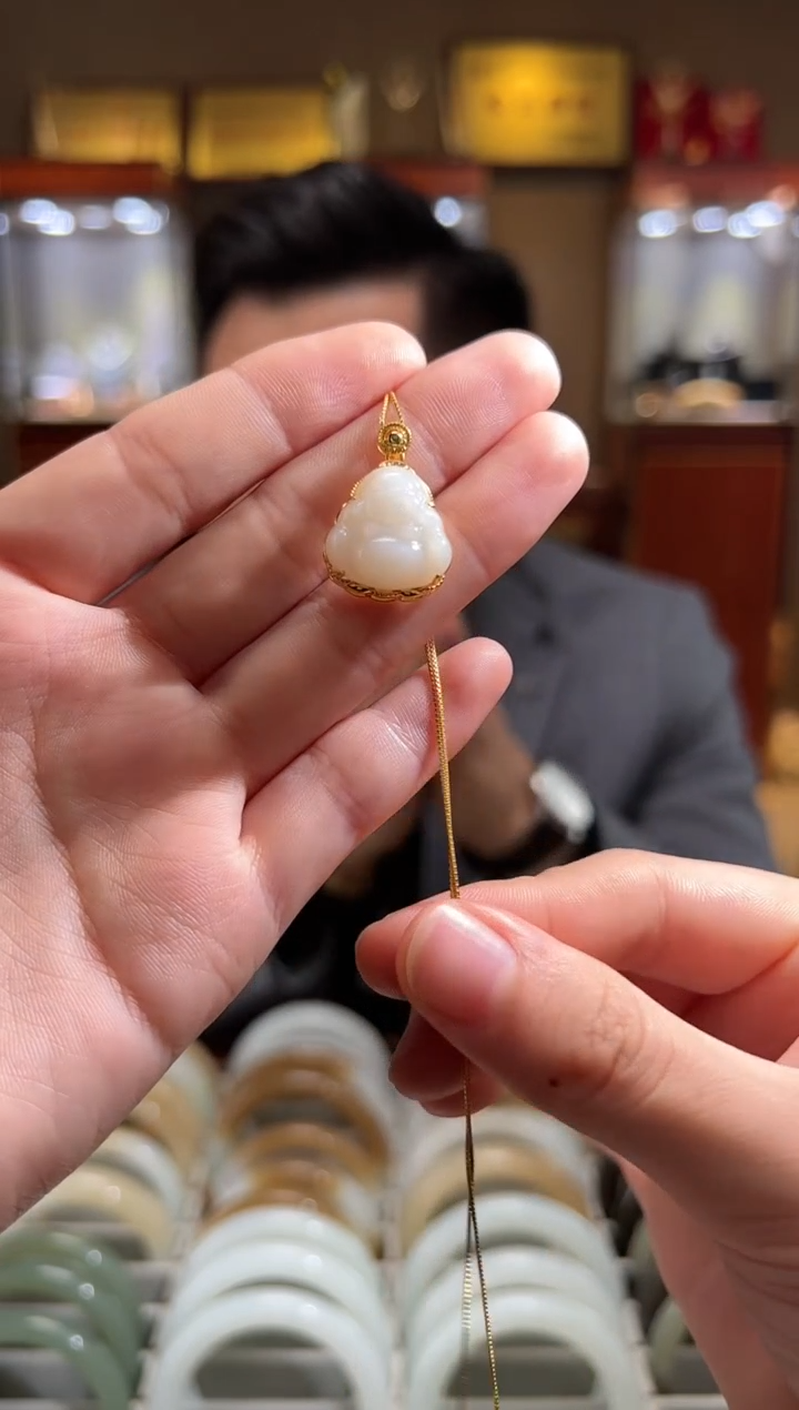 【闪购商品】和田玉颈饰银S925镶嵌且末白佛公