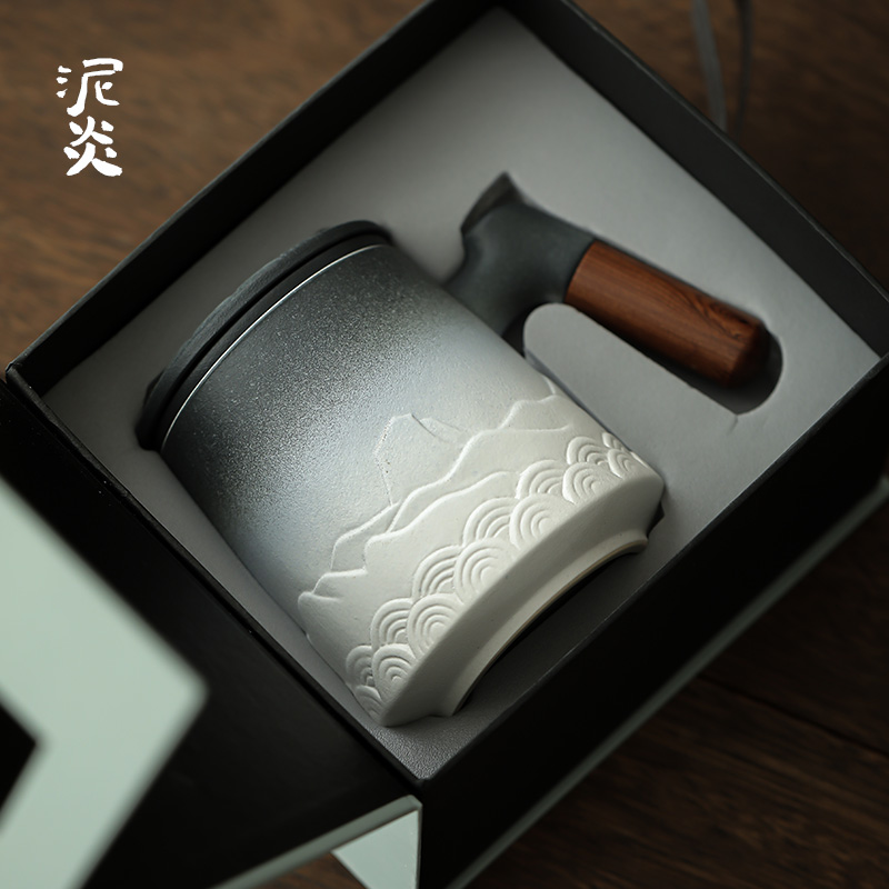 远山行陶瓷过滤泡茶杯马克杯茶水分离茶杯办公带盖个人专用杯定制