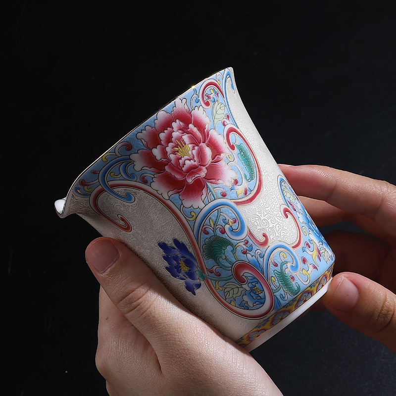 国潮手工掐丝银陶瓷公道杯大容量匀杯分茶器家用茶海办公室茶器具