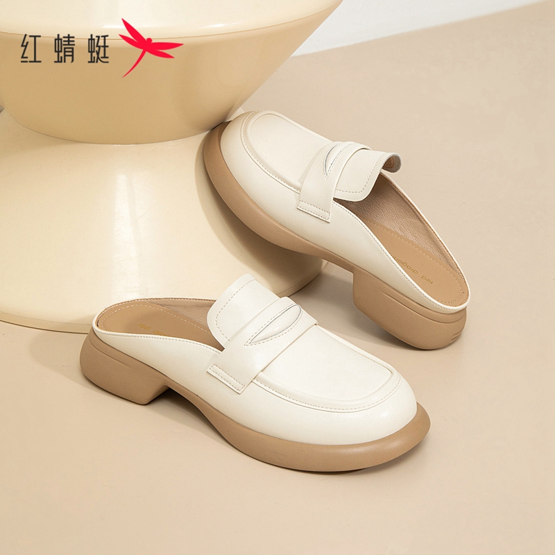 红蜻蜓包头拖鞋通勤鞋春夏外穿2025新款粗跟半拖休闲懒人单鞋女