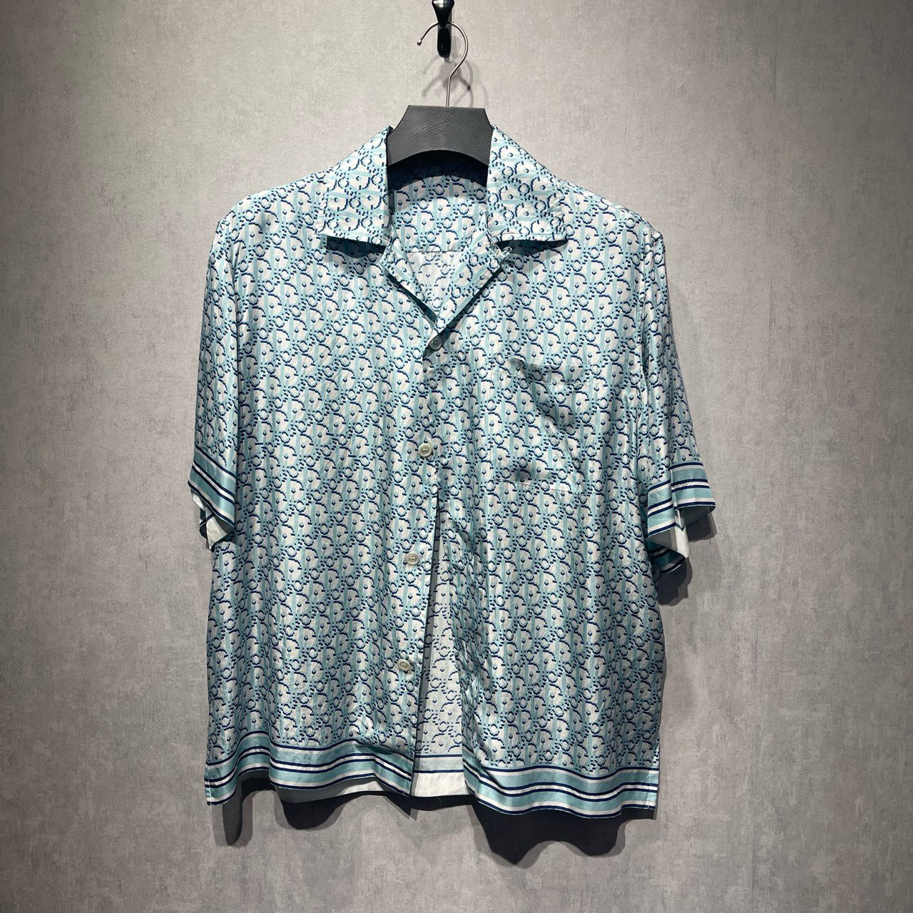 95新 DIOR/迪奥 湖水绿夏威夷风满印短袖衬衫/41码/98新