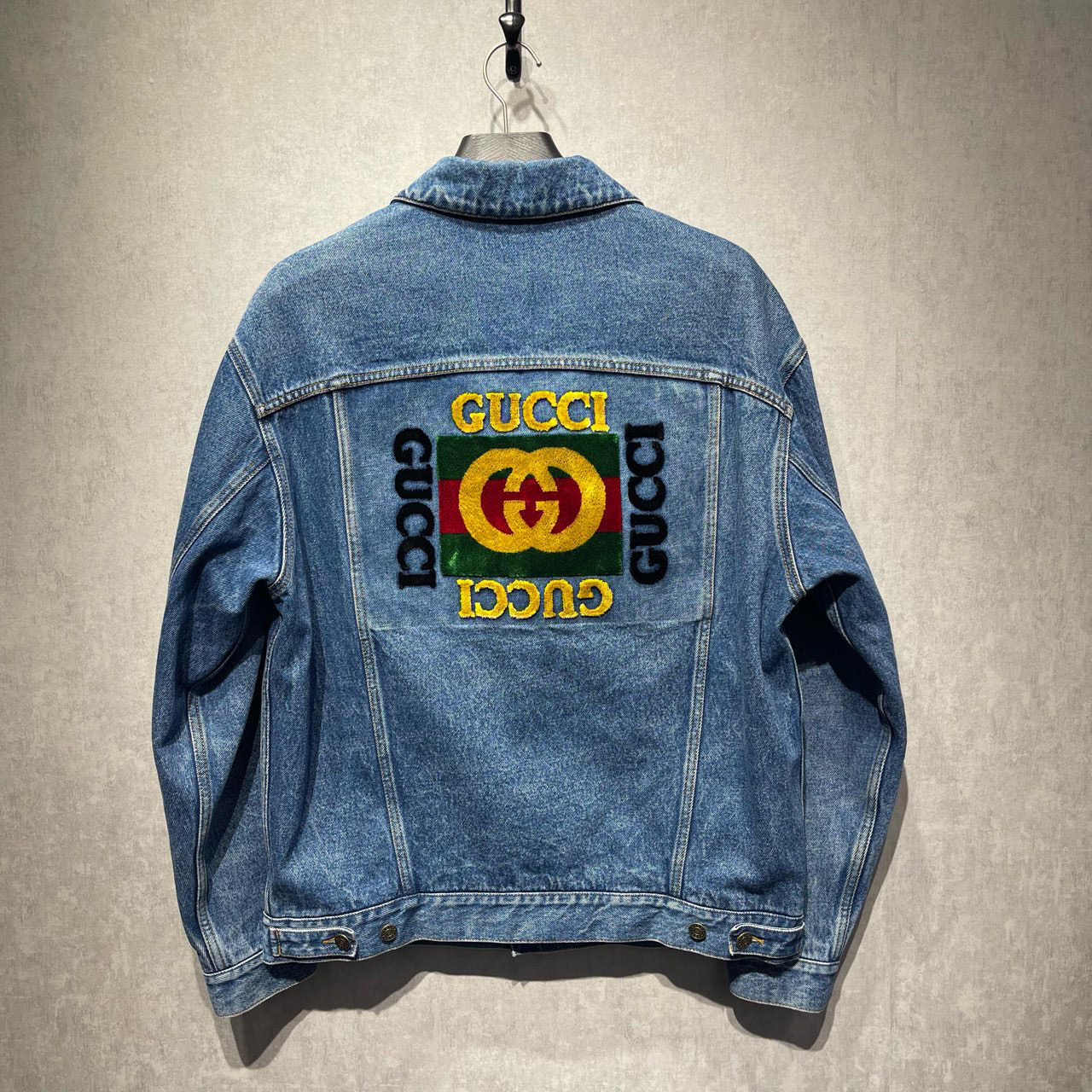 99新 GUCCI/古驰 水洗植绒logo牛仔外套/46码/DY212777