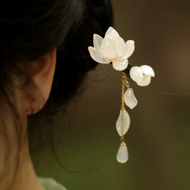 玉兰花发簪发钗古风黑檀木簪子汉服旗袍盘发百搭超仙气质日常简约