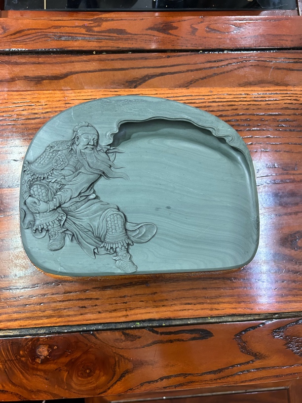 喇嘛崖老坑石雕刻关公，22x16.5x4.5