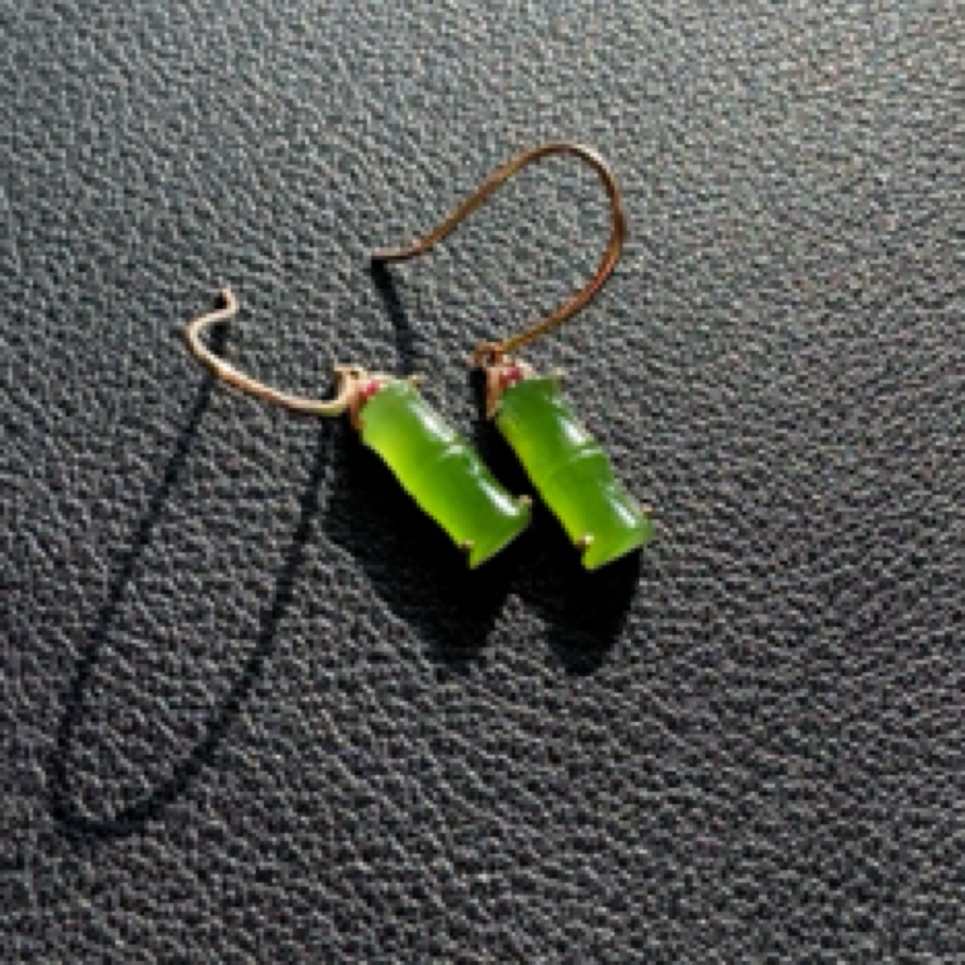 和田玉碧玉耳钉竹节款18k金镶嵌精致气质 单品单件