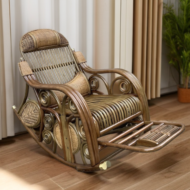 新款藤王摇椅印尼真藤摇摇椅茶几组合老人午睡椅藤编躺椅阳台客厅