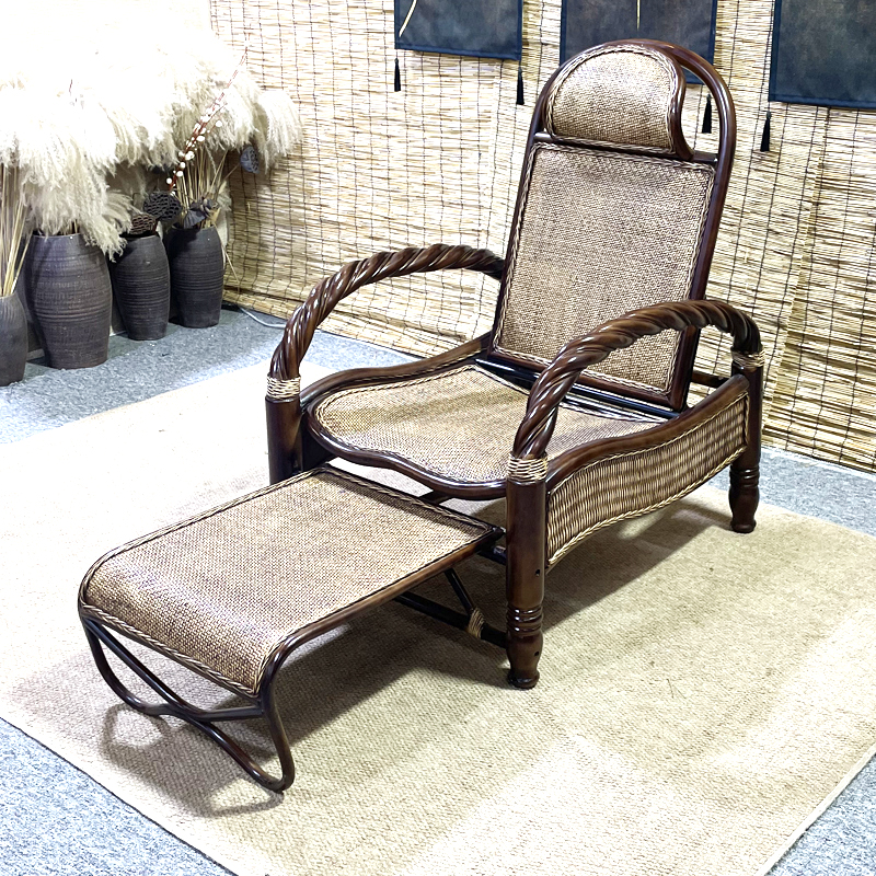 天然真藤折叠躺椅老人休闲藤编沙滩椅阳台午休睡椅舒适可调节藤椅