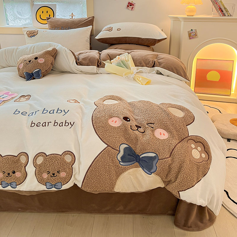 A+高端牛奶绒床上四件套儿童卡通男孩女孩三件套冬季保暖家纺床品