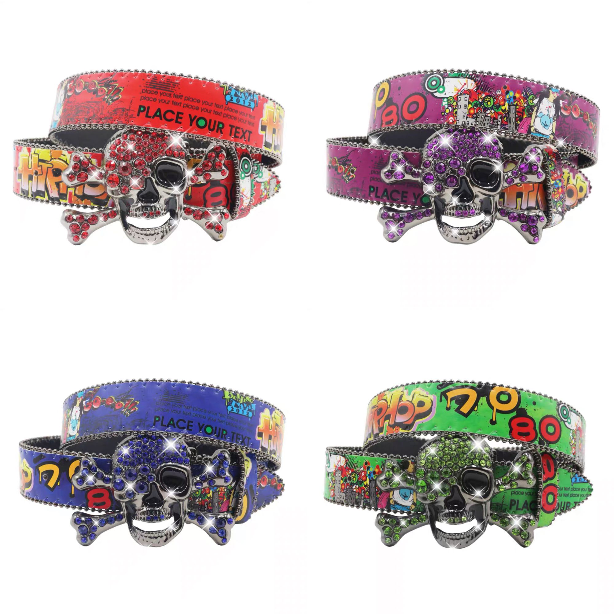 2024欧货嘻哈风重工钻骷髅头腰带皮带