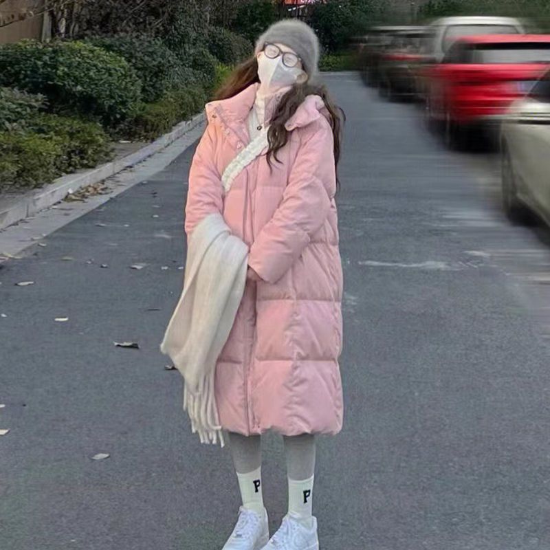 羽绒衣粉色长款高级感超好看棉服女2023年新款韩版宽松加厚冬季外