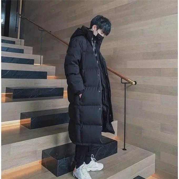 羽绒衣羽绒羽绒服男超长款过膝连帽加厚2022冬季新款东大门情侣宽