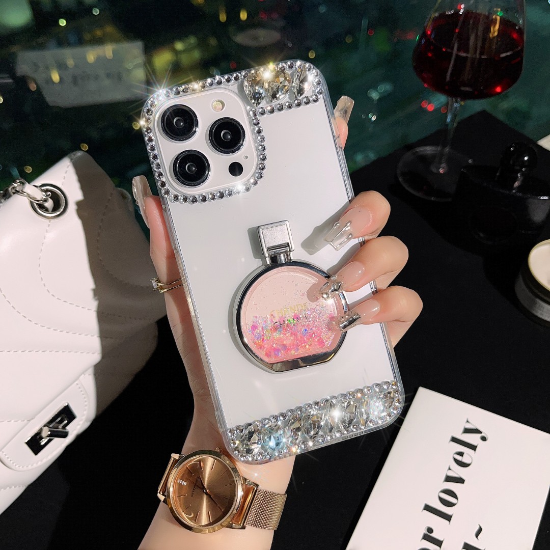 适用苹果17/华为/vivo/三星/OPPO毛球手机壳香水瓶透明支架女款潮