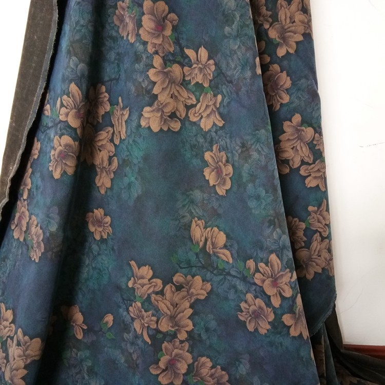 苏州真丝桑蚕丝香云纱布料大块头高端植染重磅40姆米 蓝色底兰花