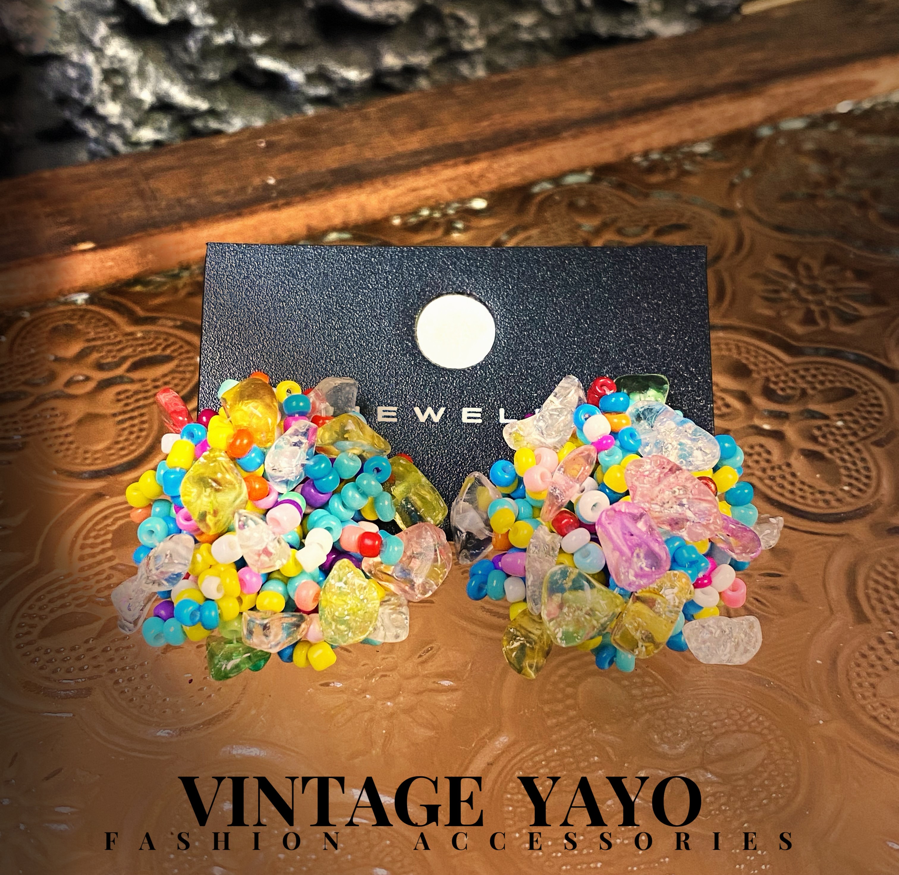 铜合金耳饰 中古轻奢设计师时尚复古手工百搭炫彩耳饰80728