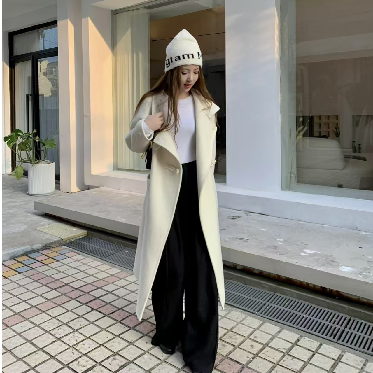 双面羊绒大衣女长款过膝连帽2024年秋冬新款赫本风高级感气质06