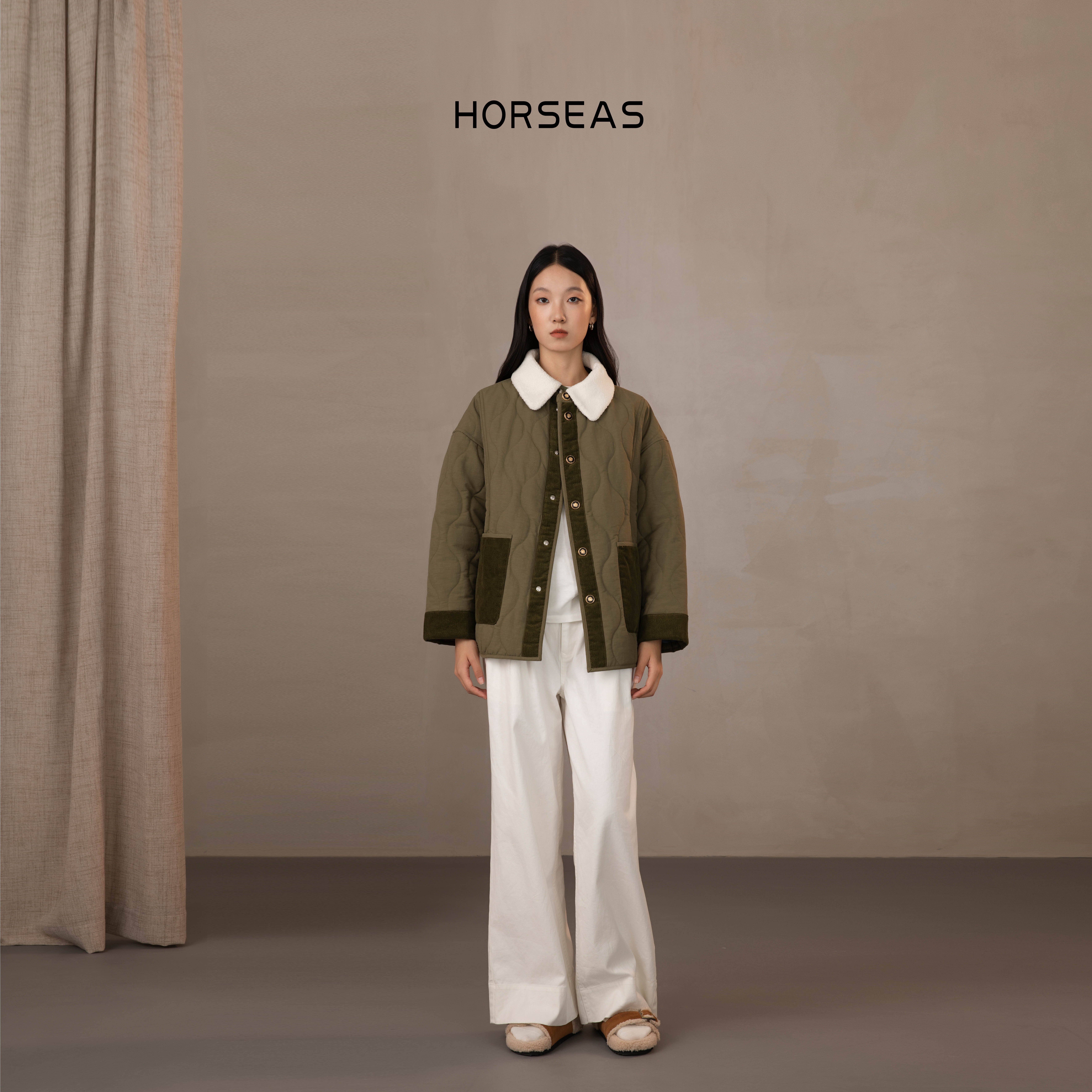 THE HORSEAS/海边的马冬季新款汉麻混纺保暖加厚棉服外套棉袄