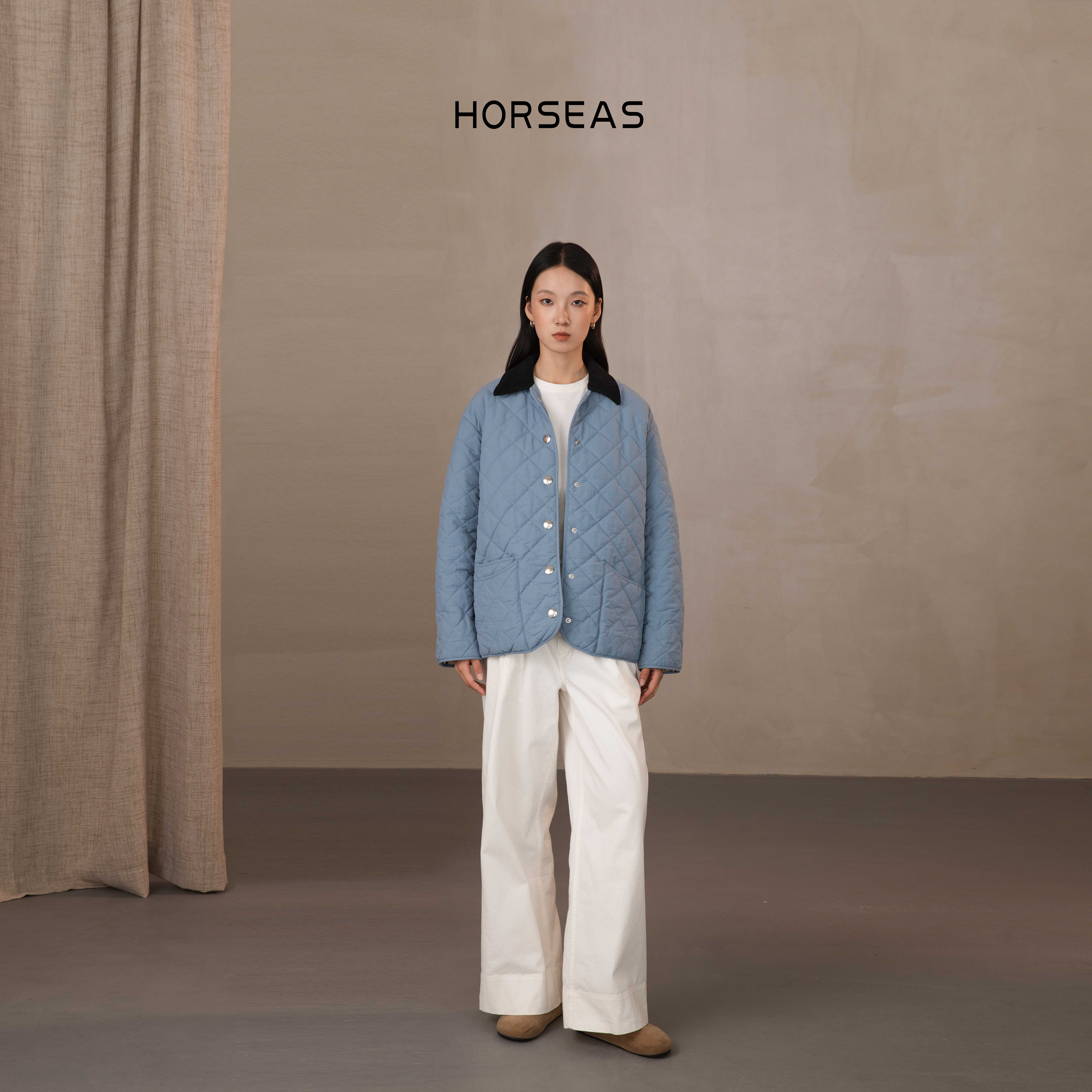 THE HORSEAS/海边的马轻薄汉麻混纺翻领绗缝棉服秋冬新款保暖休闲