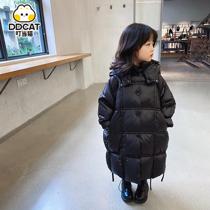 童装潮款Y女童过膝衣新款儿童冬装羽绒服中女孩韩版亮面免洗袄