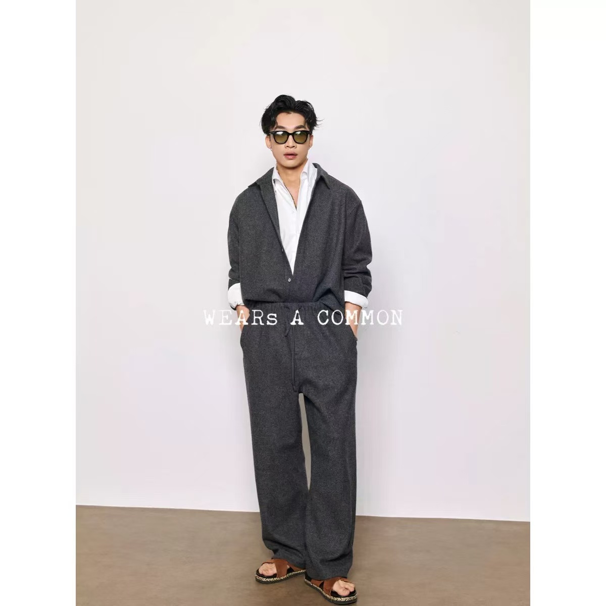 WsAC【全羊毛廓形毛呢衬衫】灰色百搭全羊毛廓形毛呢简约纯色衬衫