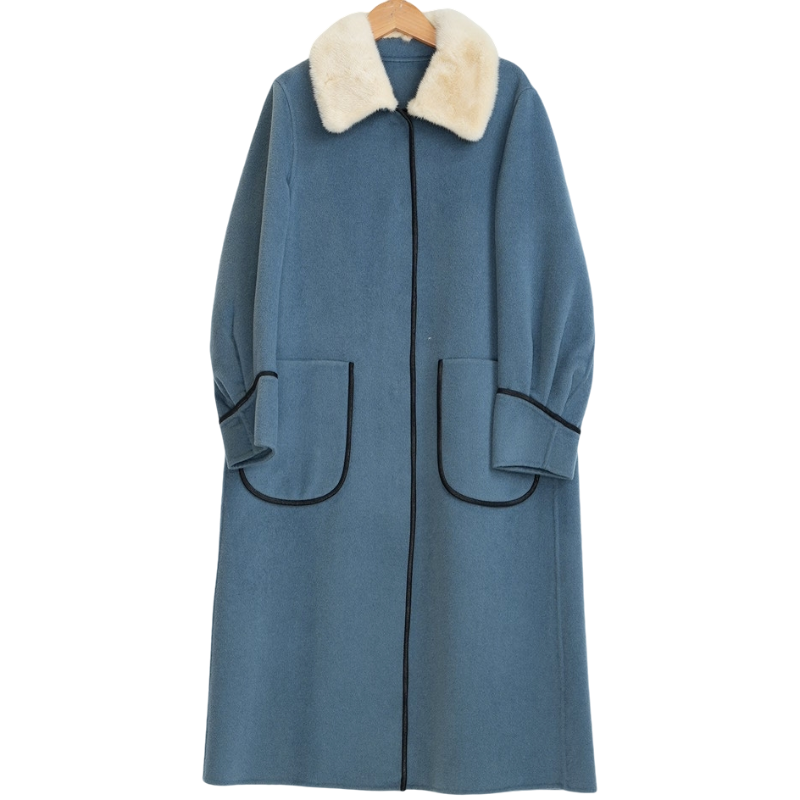 iCK家】精选女装高端洋气气质秋冬新款女士浅蓝色大衣-78203