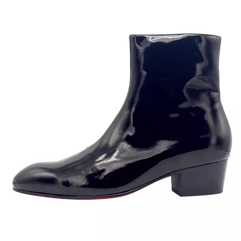 JINIWU吾倪季2025秋冬秀场新系列男士高跟鞋油黑手工增高尖头短靴