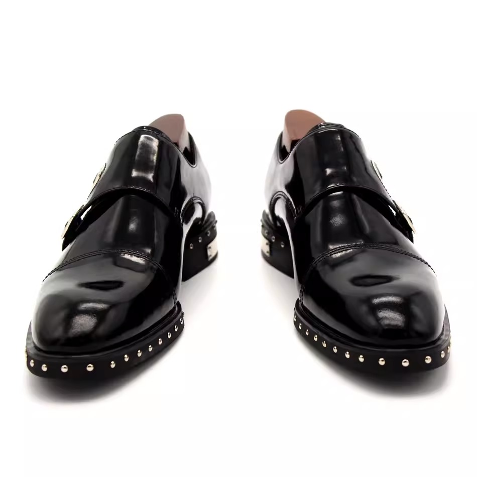 JINIWU2025经典孟克鞋牛皮扣搭绅士皮鞋铆钉修脚尖头僧侣鞋男鞋