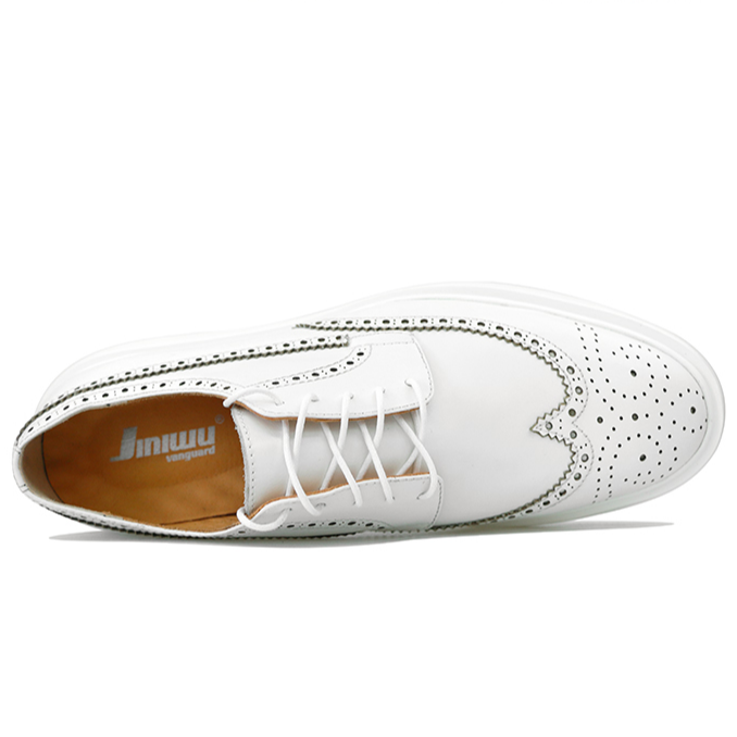 JINIWU2025春夏白鞋布洛克厚底鞋松糕底鞋牛皮德比皮鞋增高男鞋子