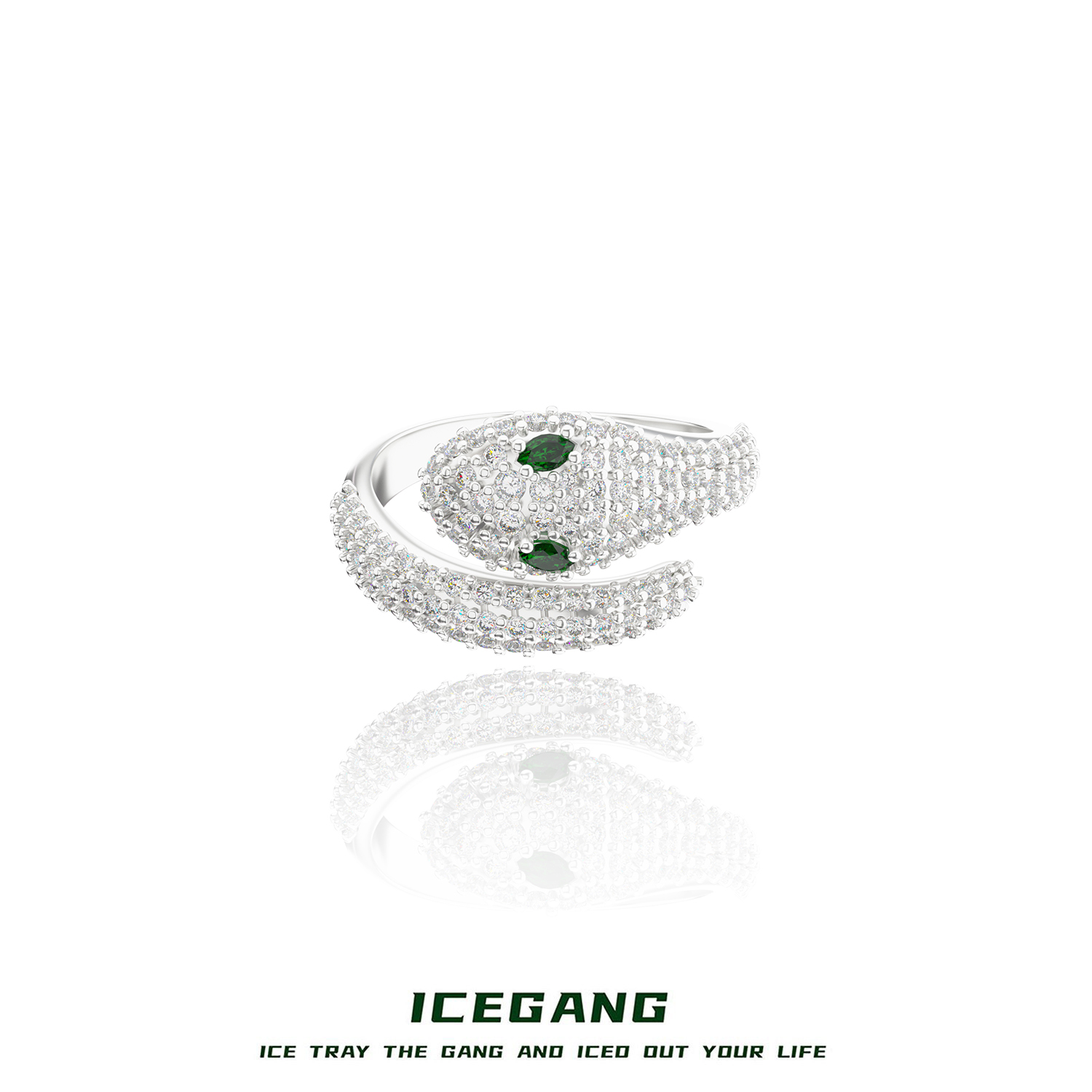 ICEGANG 铜合金合成锆石戒指 满钻灵蛇戒指蛇缠绕开口个性男女