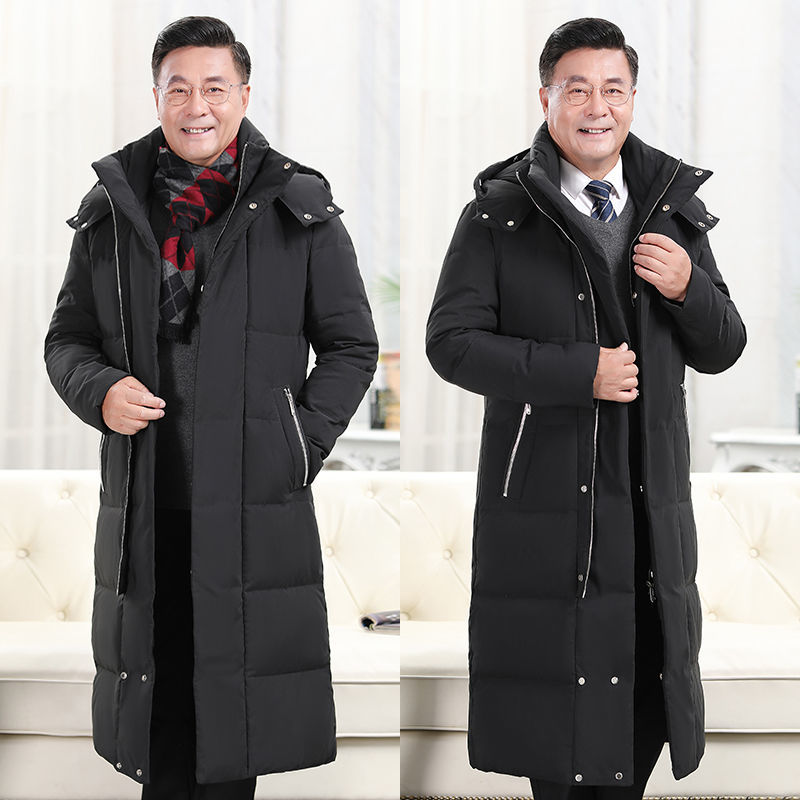 波司豋加长款过膝羽绒服男加厚鸭绒衣新款爸爸装中老年冬季外套宽