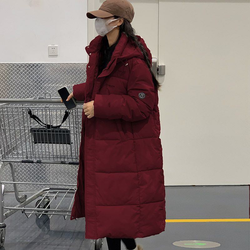 波司豋红色羽绒棉服女冬季2023新款今年流行韩版长款连帽面包服厚