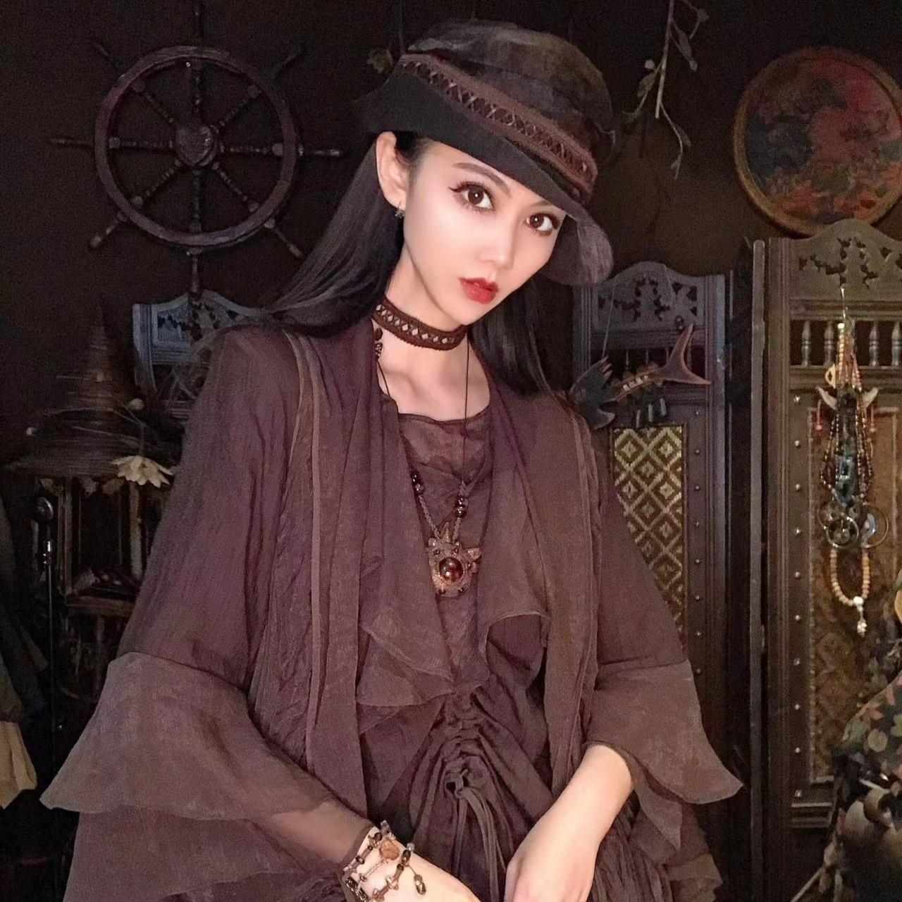 原创设计时尚显瘦夏季宽松气质百搭休闲套装外套上衣抽绳春夏圆领