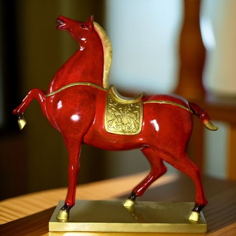 世明铜堂元《富贵唐马》新中式家居风格办公室客厅玄关铜摆件