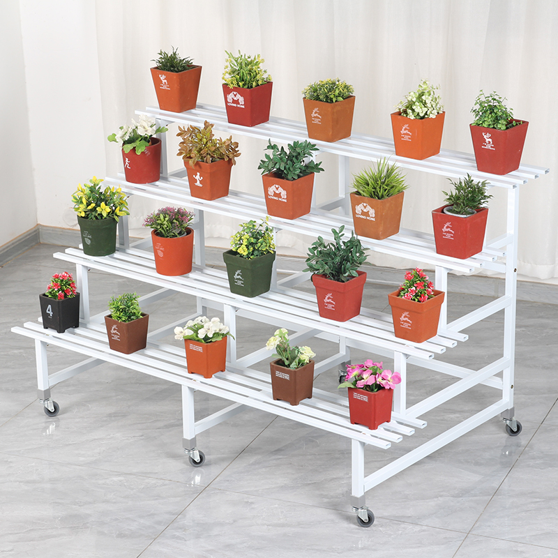 带轮碳钢阶梯式花架连体阳台家用多肉专用多层架花架子阳台置物架