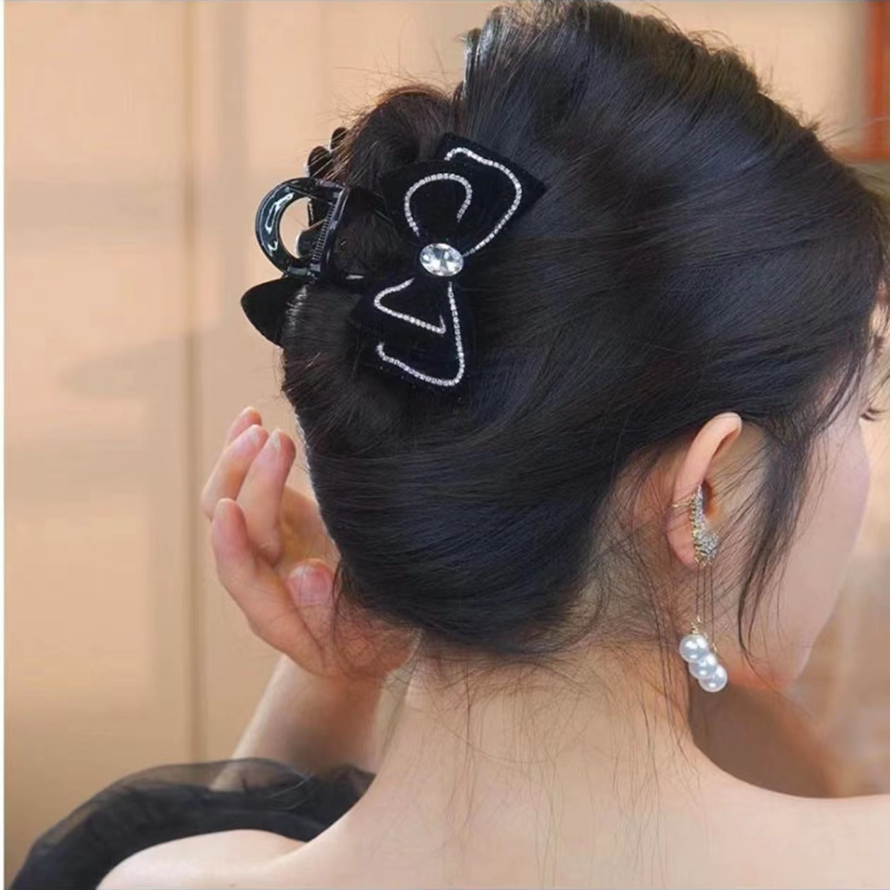 泊瑞雅新款蝴蝶结在逃公主闪钻发夹气质双优雅抓夹