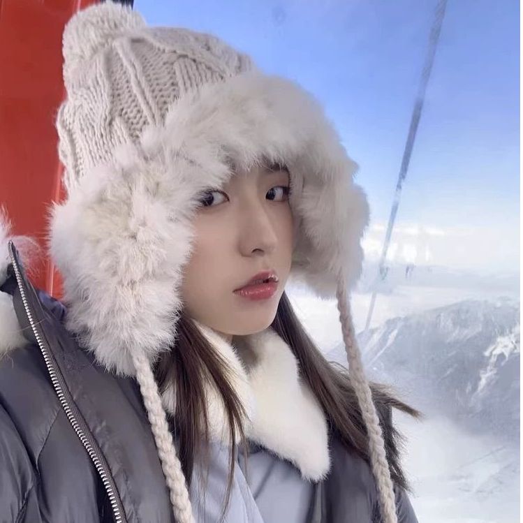 兔毛雷锋帽子女秋冬毛线帽韩版甜美可爱毛球护耳加绒保暖针织帽潮