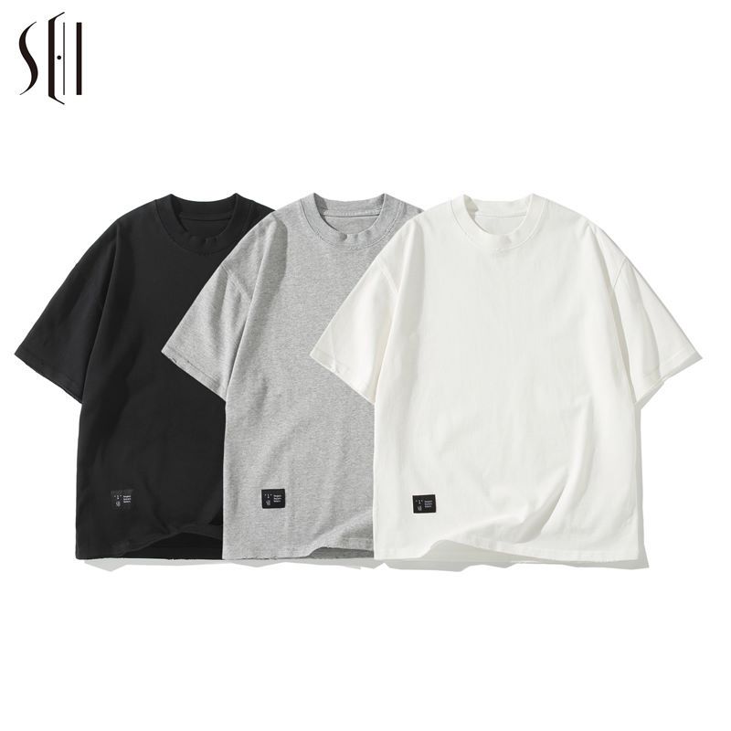 (SJ)BOXY短阔版重磅380可水洗磨破小圆领T恤 86012