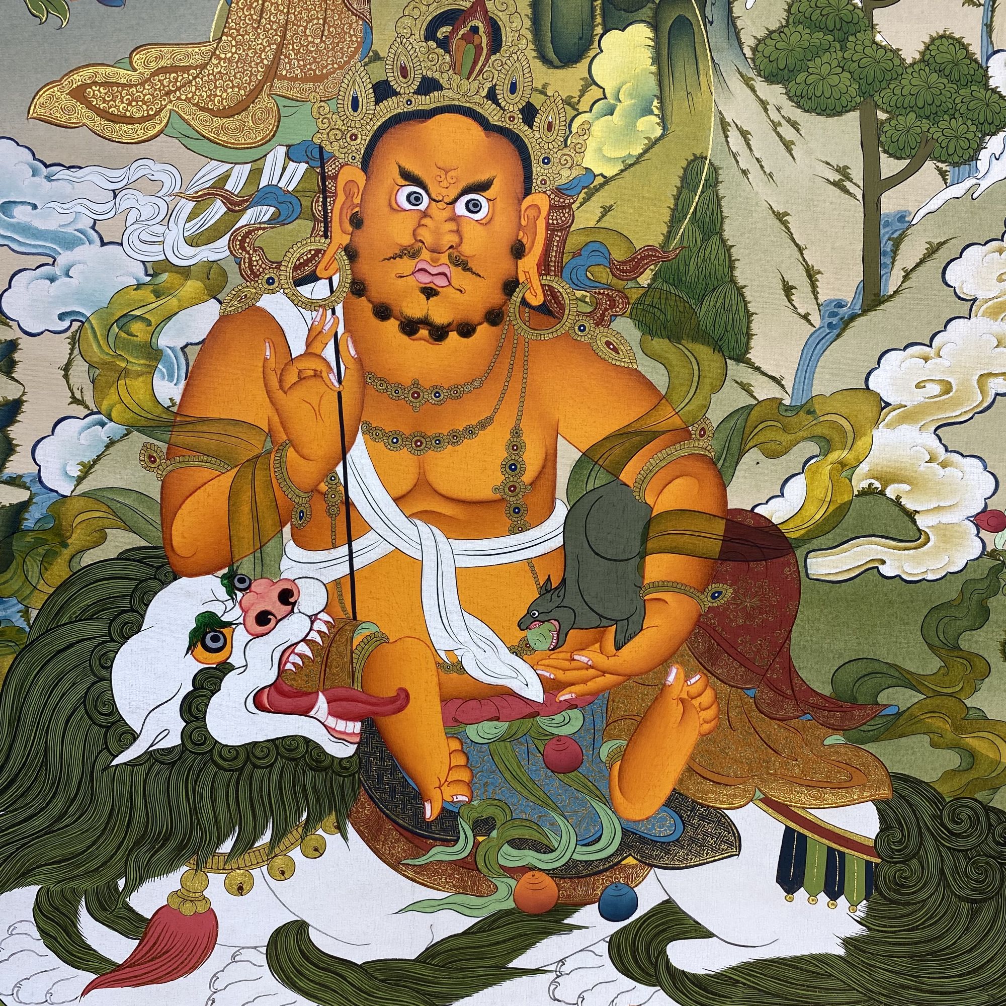 噶玛噶赤画派财宝天王唐卡75*50精品名师纯手绘矿物料