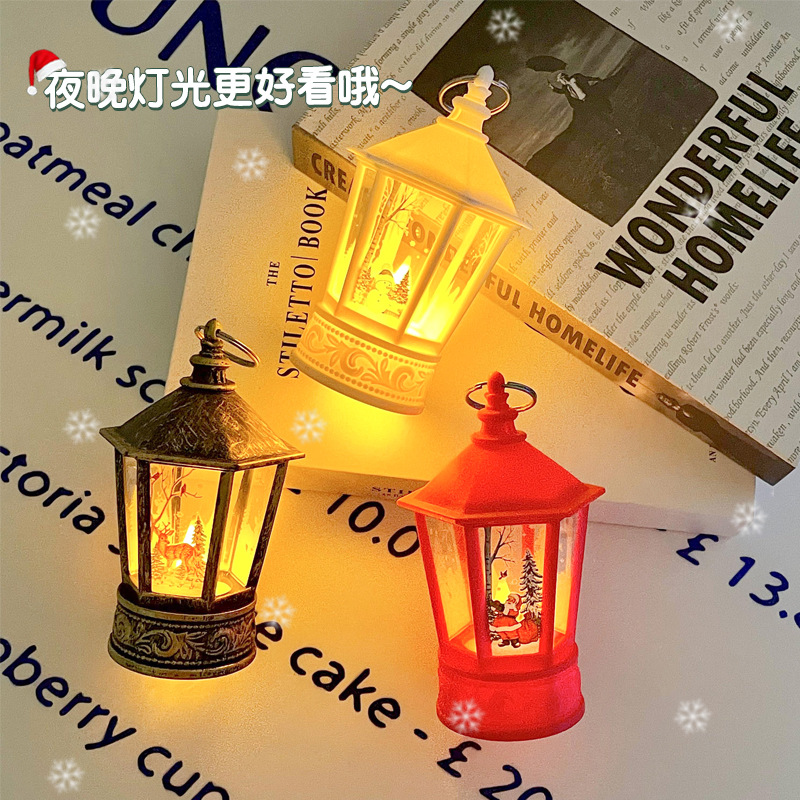 圣诞节手提小夜灯六面风灯发光桌面摆件圣诞老人灯小朋友节日礼物