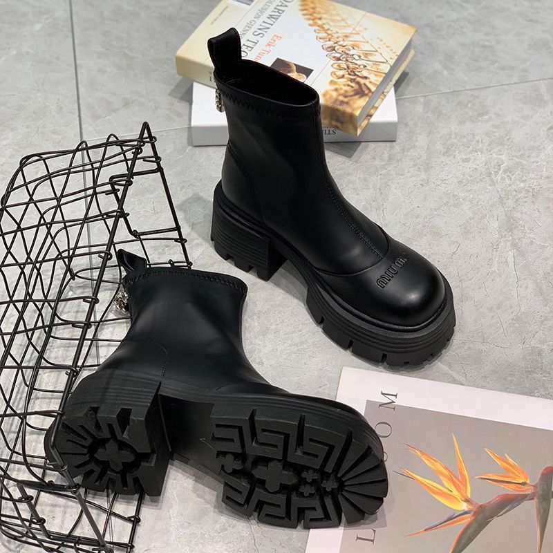 厚底增高马丁靴女欧洲站炸街小短靴2023新款秋季小个子切尔西单靴