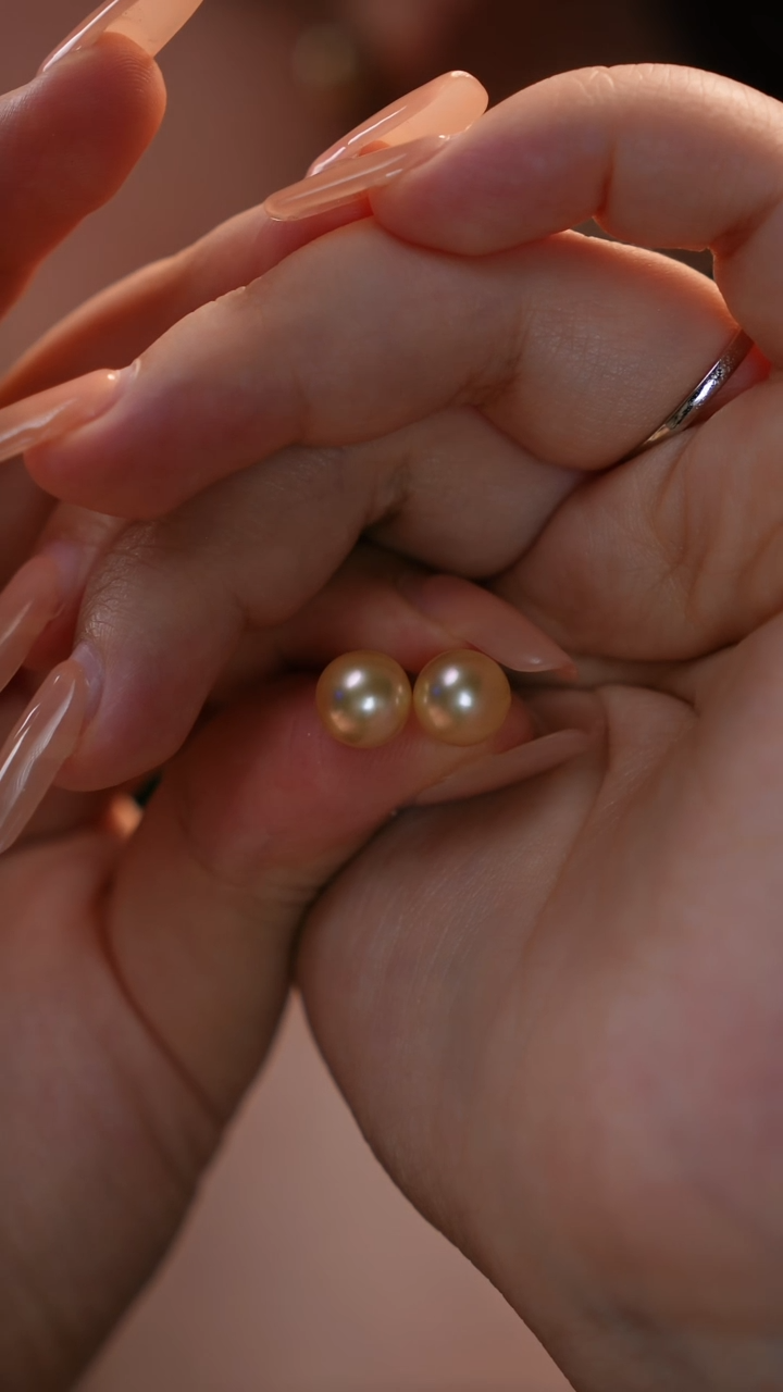 【闪购商品】海水珍珠耳钉18K金镶嵌南洋金珠耳钉8-9mm