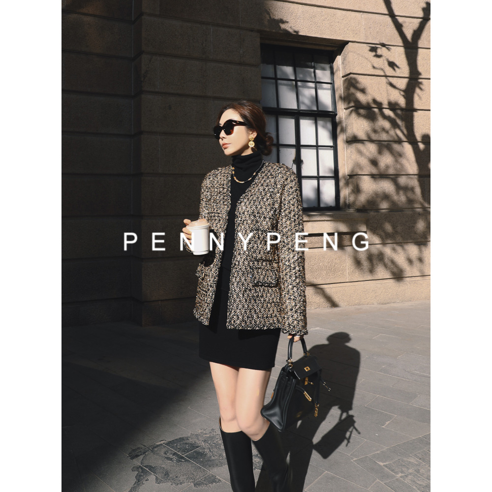 PENNYPENG午后罗马【现货】春游出行黑金色编织小香风外套DT09065
