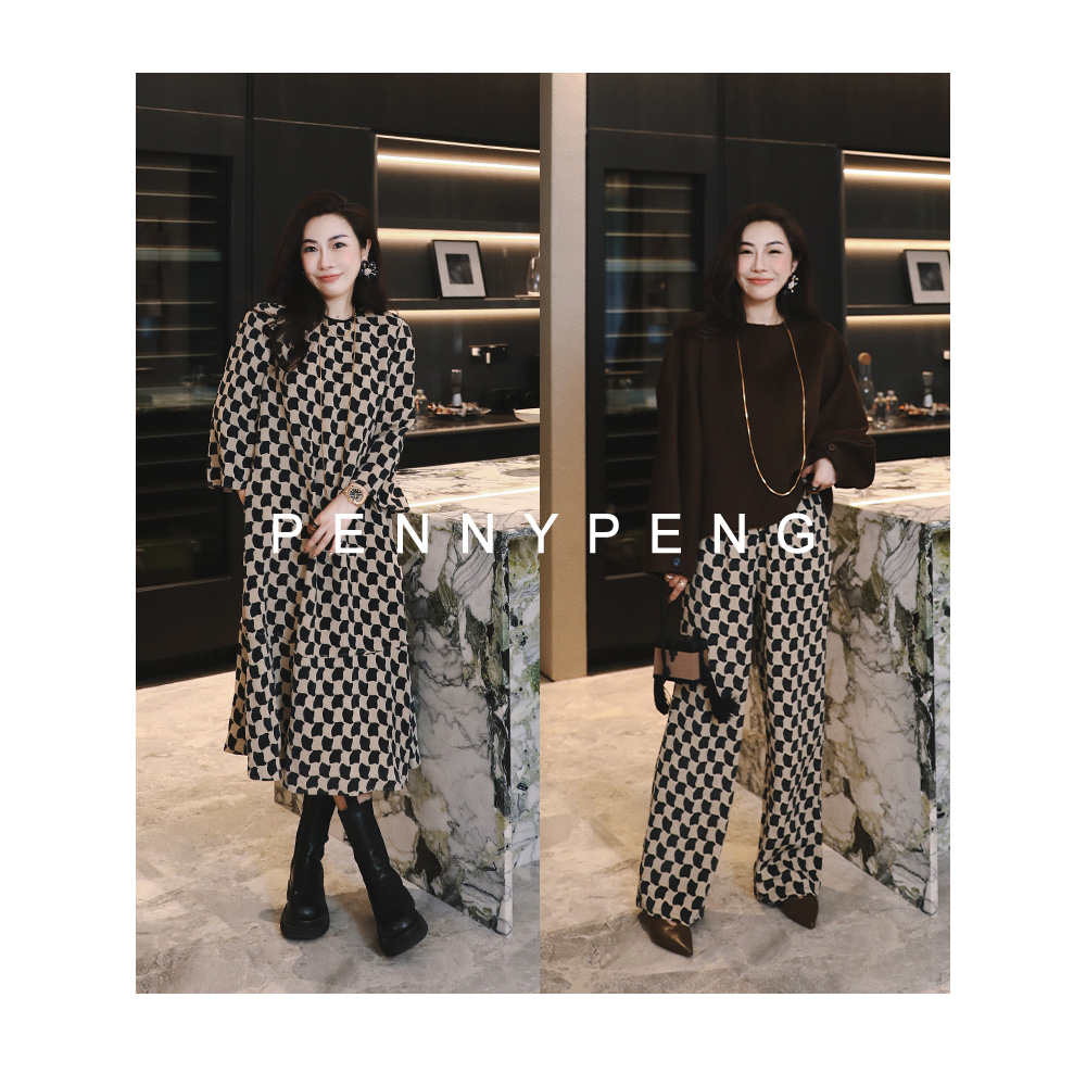 PENNY洒脱与文艺【现货】棋盘格宽松长连衣裙/长裤 DT08087/DT08099