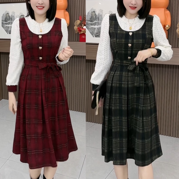 连衣裙女气质百搭拼接假两件长款连衣裙女8888522152