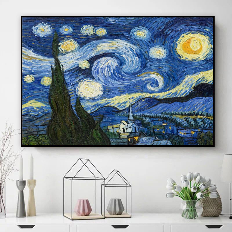 珂云带框梵高星夜满钻钻石画2024新款手工diy客厅钻石贴画十字绣