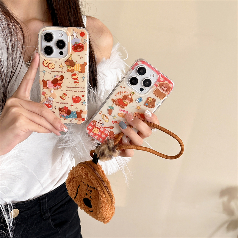 小狗毛绒书包手绳适用iPhone14promax手机壳苹果16网红13可爱1512