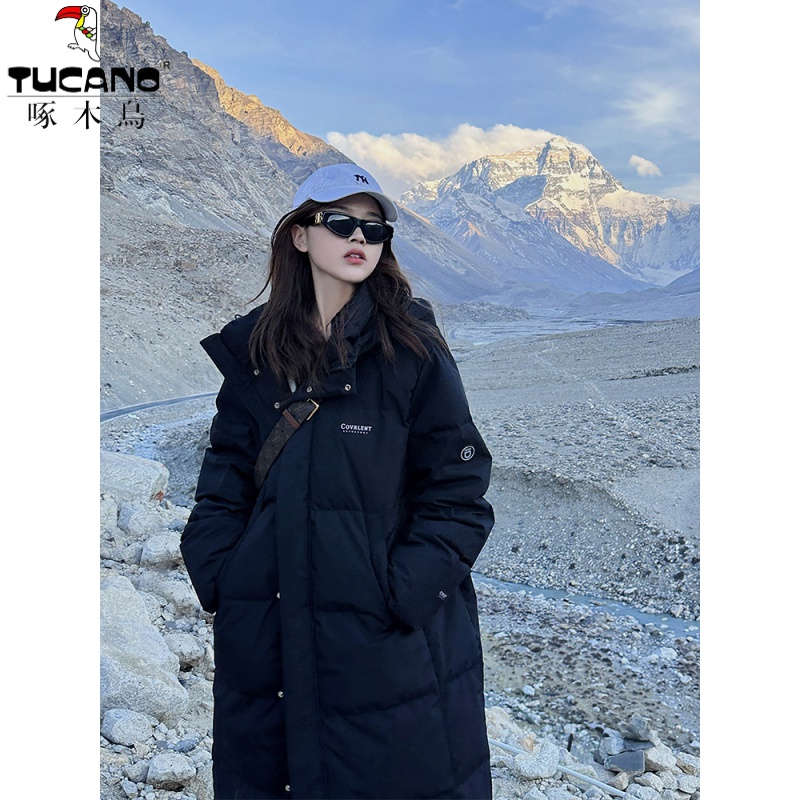 啄木鸟冬天棉衣女中长款面包服棉服冬季外套长款加厚棉袄2023年新