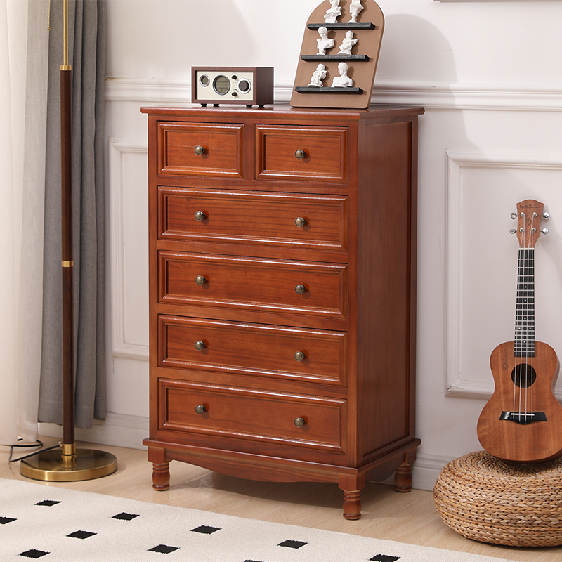 斗柜美式实木收纳储物柜复古客厅卧室床尾柜抽屉式五斗柜小置物柜